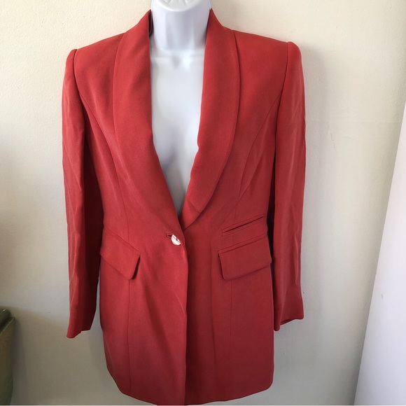 Dana Buchman Jackets & Blazers - Vintage 80s Dana Buchman Coral Pink 100% Silk Blazer-‎ Size 2 Petite